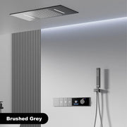 Luxury Brass Gun Grey Thermostatic LED Digital Display 3 Spray Modes Shower System.Ceiling-Embedded Waterfall Outlet Bath Mixer