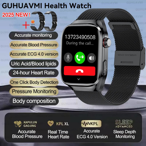 2025 New For Xiaomi Five organ examination Smart Watch Men ECG+PPG Uric Acid Blood Fat Bluetooth Call Sports Health Smartwatches