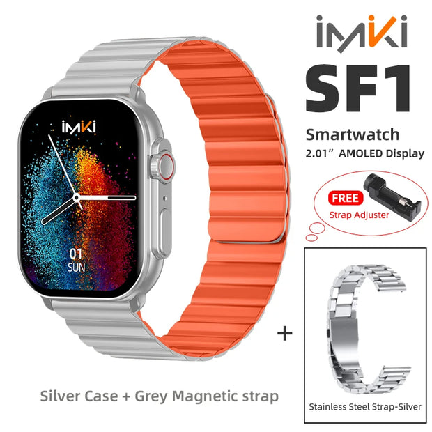 IMIKI SF1 Smart Watch 2.01" AMOLED Display 1000nits BT Calling 100+ Sports Modes IP68 Business Fashion Modeling Metal Case
