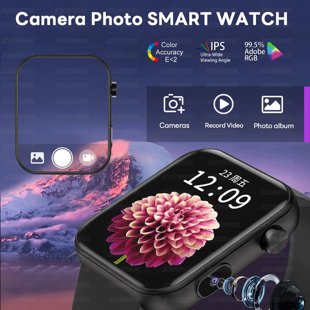 New Smart Watch Women Men Camera Take Photo Record Video Heart rate Sports Fitness Waterproof Bluetooth Call For Android iOS