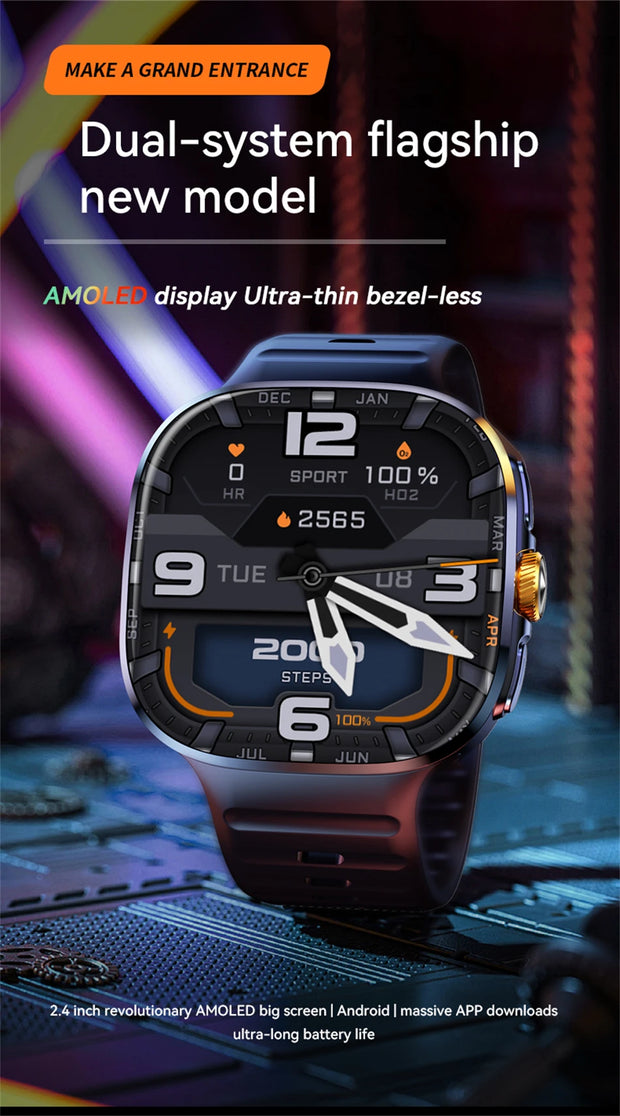 8GB+128GB RAM 5G/4G Android 9.0 Smart Watch 2.4 inch AMOLED 2100mah Battery 1000W Camera GPS WIFI Google APP Download Smartwatch