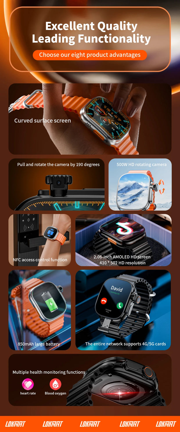 JC02 Pro 5G Smartwatch 2.29inch Amoled Curved Display S10 Ultra 3 Smart Watch With Rotary Camera GPS WIFI NFC Compass Video Call