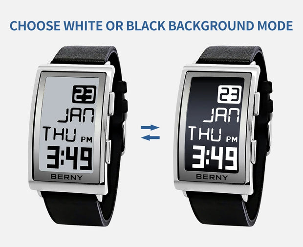 Electronic Digital Watch for Men Fitness Ink Wristwatch Stainless Steel Case Leather Strap 3ATM Waterproof Men Sport Watch Ink