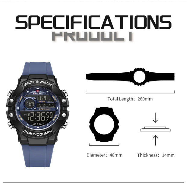 New NAVIFORCE Multi Functional Men's Watches Gas phase Digital Display Screen Silicone Strap Boy's Electronic Sports Male Clocks
