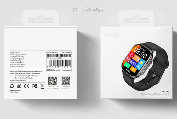IMIKI SF1 Smart Watch 2.01" AMOLED Display 1000nits BT Calling 100+ Sports Modes IP68 Business Fashion Modeling Metal Case