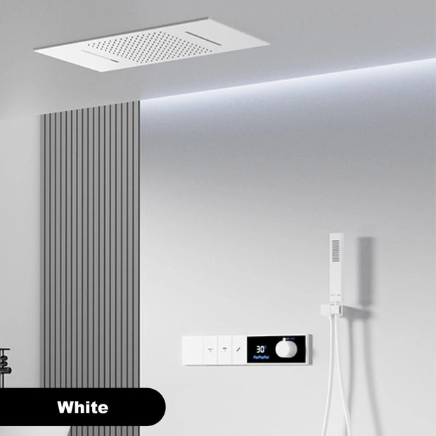 Luxury Brass Gun Grey Thermostatic LED Digital Display 3 Spray Modes Shower System.Ceiling-Embedded Waterfall Outlet Bath Mixer