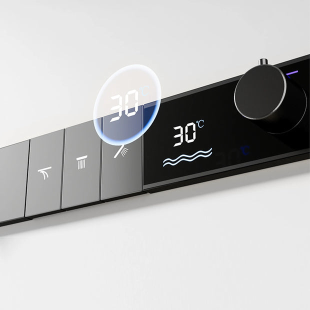 Luxury Brass Gun Grey Thermostatic LED Digital Display 3 Spray Modes Shower System.Ceiling-Embedded Waterfall Outlet Bath Mixer