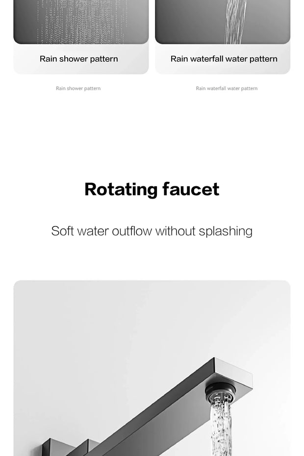 Luxury gun gray brass shower system intelligent LED digital display design, wall mounted dual control cold & hot 4-function Tap