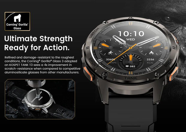 2024 KOSPET TANK T3 Smart Watch For Men 500mAh 60Days Battery IP69K 5ATM Waterproof AMOLED Bluetooth Call Military Men's Watches