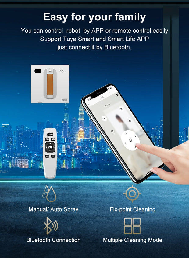 Window Vacuum Robot Cleaner ABIR WD8, Dual Ultrasonic Spray, AI intelligent Wipping, Updated Laser,Smart Home Glass Wall Washing