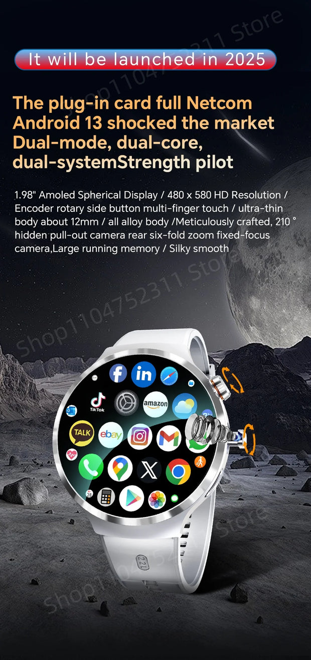 New Android 13.0 Dual System Smartwatch 4G Wifi GPS Smart Watch 210° Rotary Camera Heart rate Blood pressure Sim Card Gobal Call