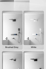 Luxury gun gray brass shower system intelligent LED digital display design, wall mounted dual control cold & hot 4-function Tap