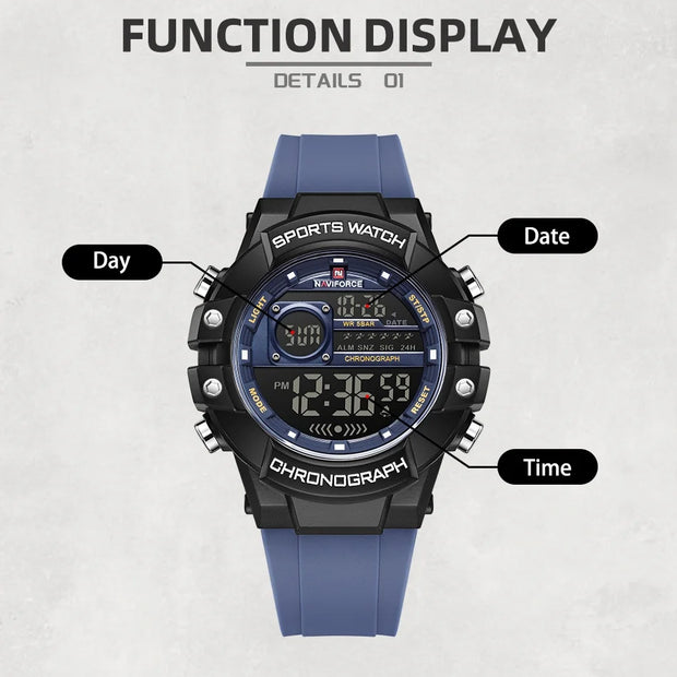 New NAVIFORCE Multi Functional Men's Watches Gas phase Digital Display Screen Silicone Strap Boy's Electronic Sports Male Clocks