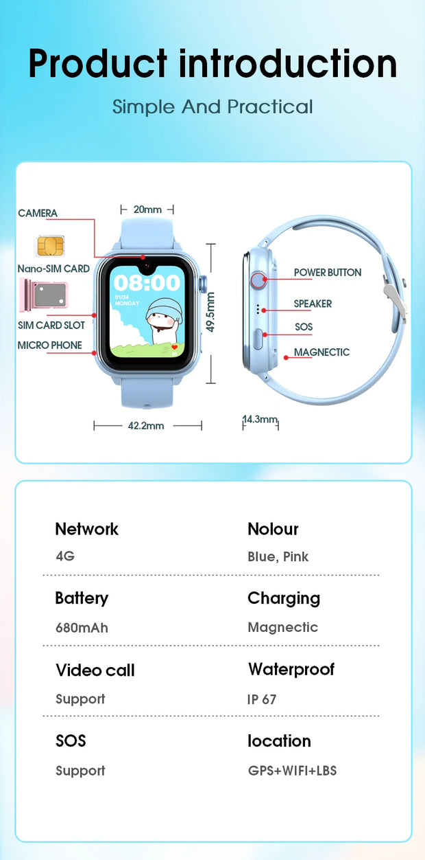 Wonlex KT37 GPS Smart Watch Kids AI Voice Assistant WiFi Location Tracker Video Call Heart Rate Monitoring Children Smart Watch
