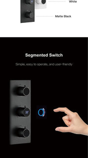 Bathroom Luxury Brass Gun Grey Built-in LED Display Thermostatic Shower System.Wall-Mounted Rainfall/Waterfall Spray Dual Outlet