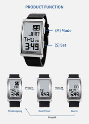 Electronic Digital Watch for Men Fitness Ink Wristwatch Stainless Steel Case Leather Strap 3ATM Waterproof Men Sport Watch Ink