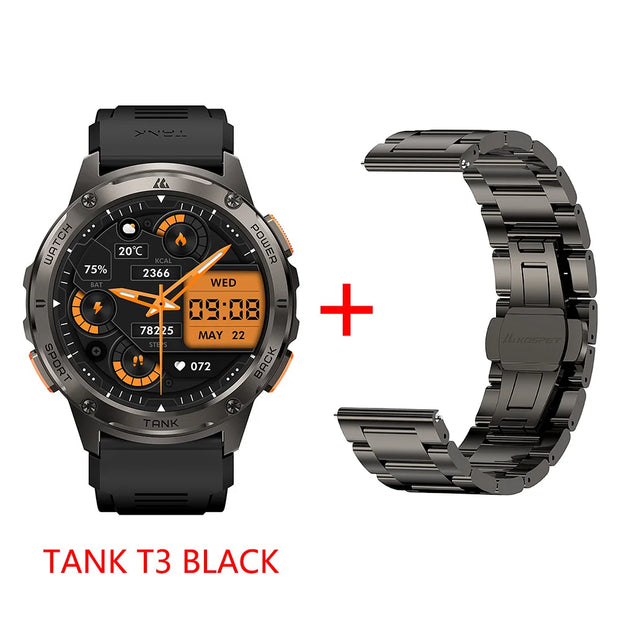 2024 KOSPET TANK T3 Smart Watch For Men 500mAh 60Days Battery IP69K 5ATM Waterproof AMOLED Bluetooth Call Military Men's Watches