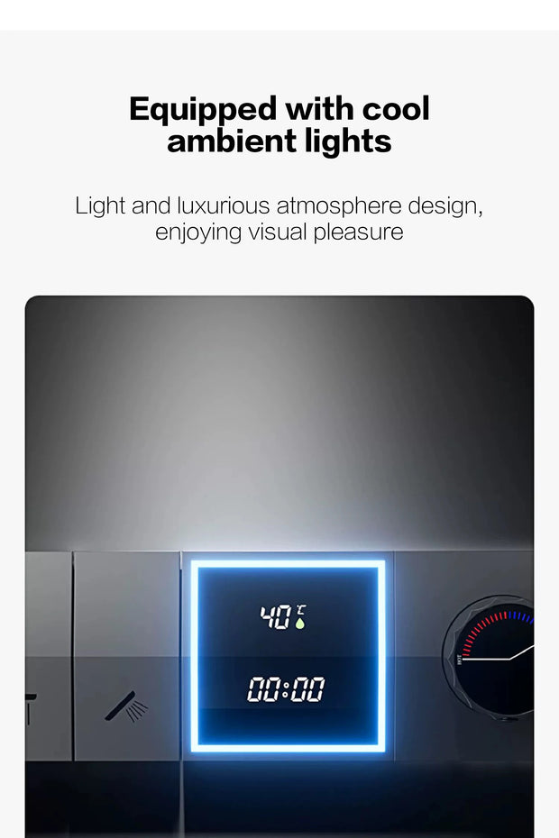 Luxury gun gray brass shower system intelligent LED digital display design, wall mounted dual control cold & hot 4-function Tap