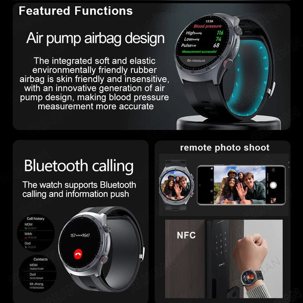 Airbag Smart Watch For huawei 2025 New health watch mens air Pump True Accurately Blood Pressure watches Uric Acid Blood Lipids