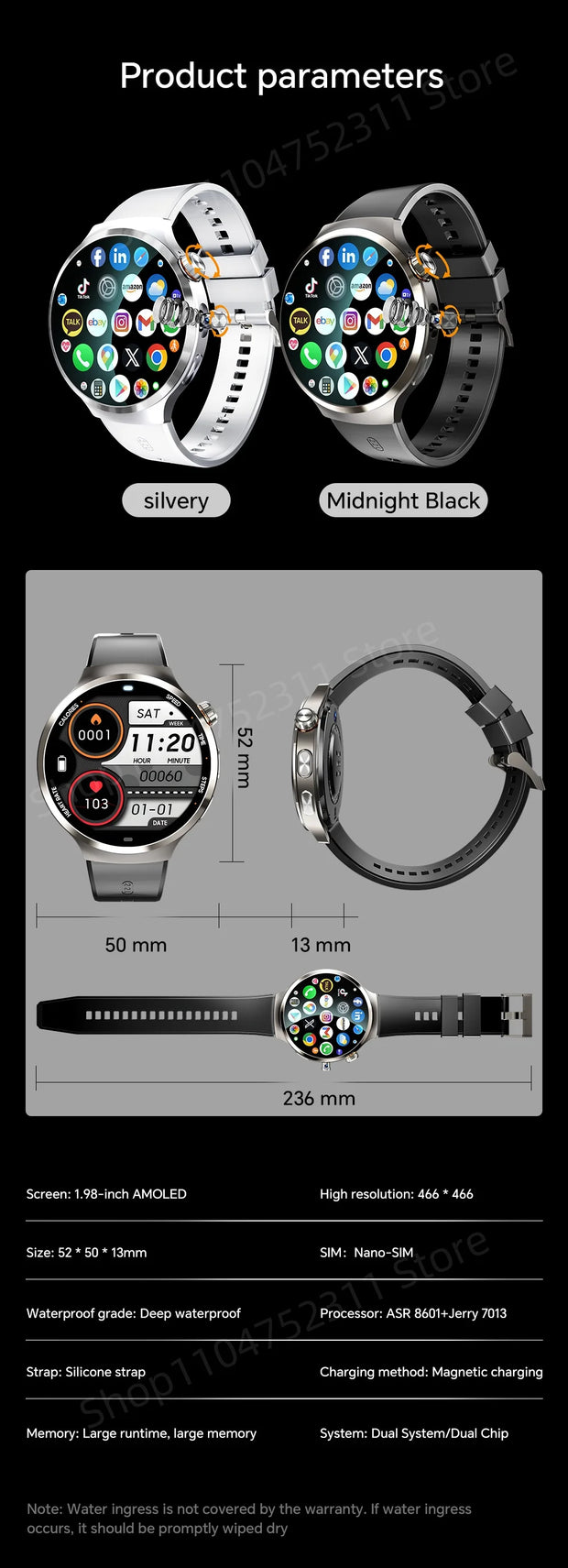 New Android 13.0 Dual System Smartwatch 4G Wifi GPS Smart Watch 210° Rotary Camera Heart rate Blood pressure Sim Card Gobal Call