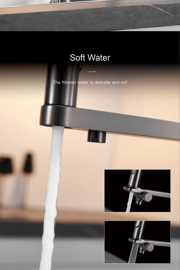 Luxury gun gray kitchen faucet intelligent touch digital display design Dual control cold & hot filtering water sensing sink Tap