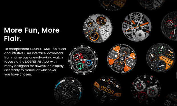 2024 KOSPET TANK T3 Smart Watch For Men 500mAh 60Days Battery IP69K 5ATM Waterproof AMOLED Bluetooth Call Military Men's Watches