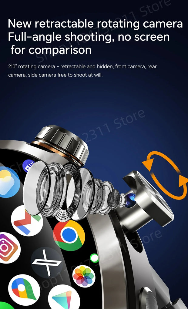 New Android 13.0 Dual System Smartwatch 4G Wifi GPS Smart Watch 210° Rotary Camera Heart rate Blood pressure Sim Card Gobal Call