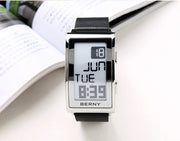 Electronic Digital Watch for Men Fitness Ink Wristwatch Stainless Steel Case Leather Strap 3ATM Waterproof Men Sport Watch Ink