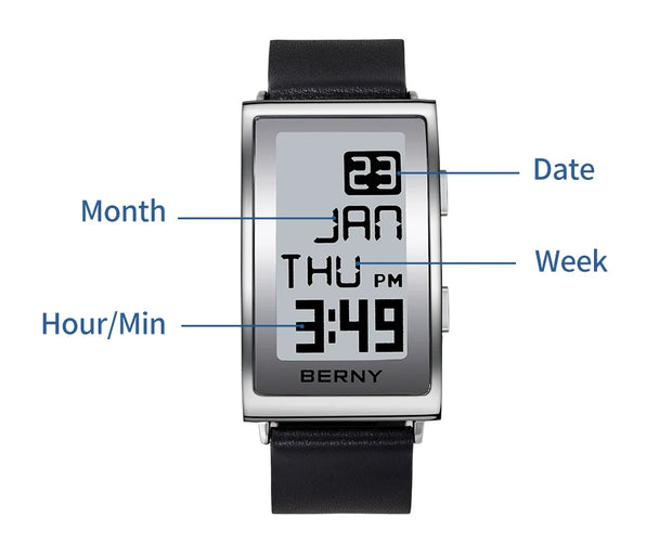 Electronic Digital Watch for Men Fitness Ink Wristwatch Stainless Steel Case Leather Strap 3ATM Waterproof Men Sport Watch Ink