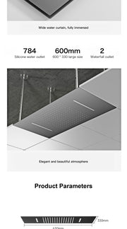 Luxury Brass Gun Grey Thermostatic LED Digital Display 3 Spray Modes Shower System.Ceiling-Embedded Waterfall Outlet Bath Mixer