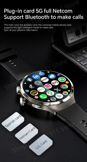 New Android 13.0 Dual System Smartwatch 4G Wifi GPS Smart Watch 210° Rotary Camera Heart rate Blood pressure Sim Card Gobal Call