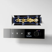 Luxury Brass Gun Grey Thermostatic LED Digital Display 3 Spray Modes Shower System.Ceiling-Embedded Waterfall Outlet Bath Mixer