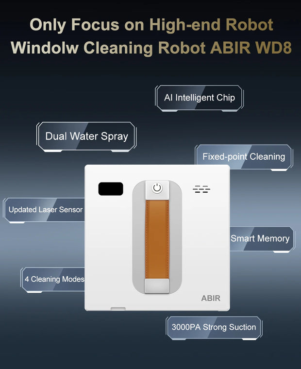 Window Vacuum Robot Cleaner ABIR WD8, Dual Ultrasonic Spray, AI intelligent Wipping, Updated Laser,Smart Home Glass Wall Washing