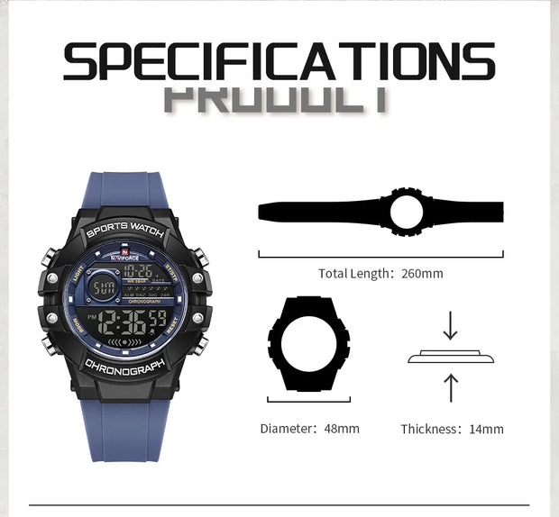 New NAVIFORCE Multi Functional Men's Watches Gas phase Digital Display Screen Silicone Strap Boy's Electronic Sports Male Clocks