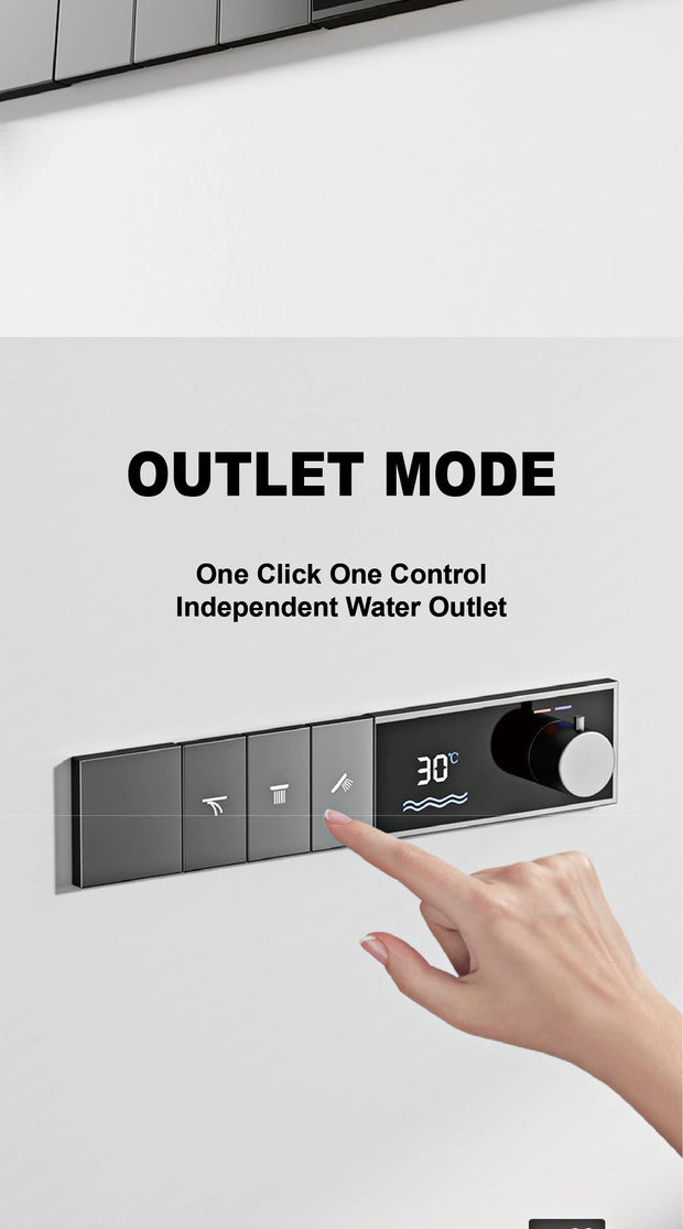 Luxury Brass Gun Grey Thermostatic LED Digital Display 3 Spray Modes Shower System.Ceiling-Embedded Waterfall Outlet Bath Mixer
