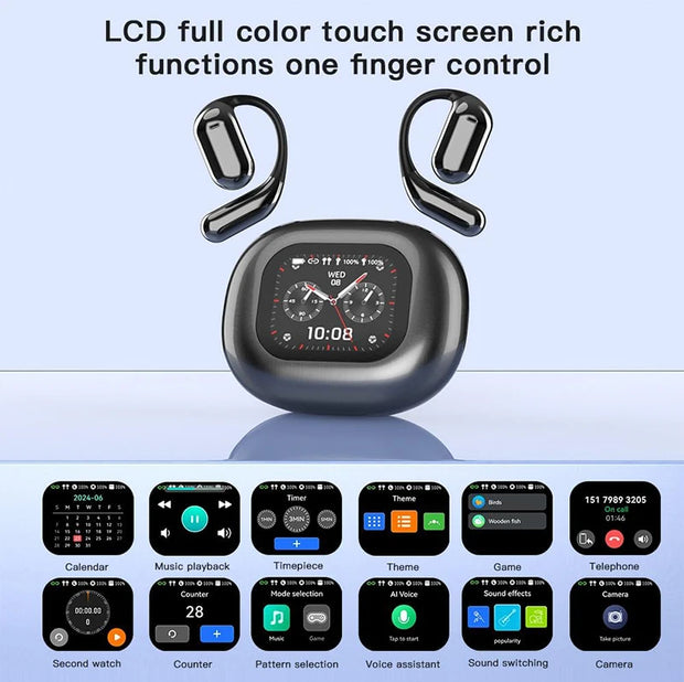 UYUXIO AI Translating Earphone OWS Real Time Translation Earbuds with 144 Languages Ear Buds with LCD Touch Screen Headphone