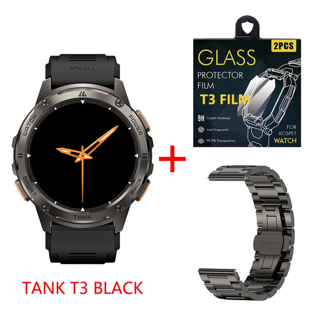 2024 KOSPET TANK T3 Smart Watch For Men 500mAh 60Days Battery IP69K 5ATM Waterproof AMOLED Bluetooth Call Military Men's Watches