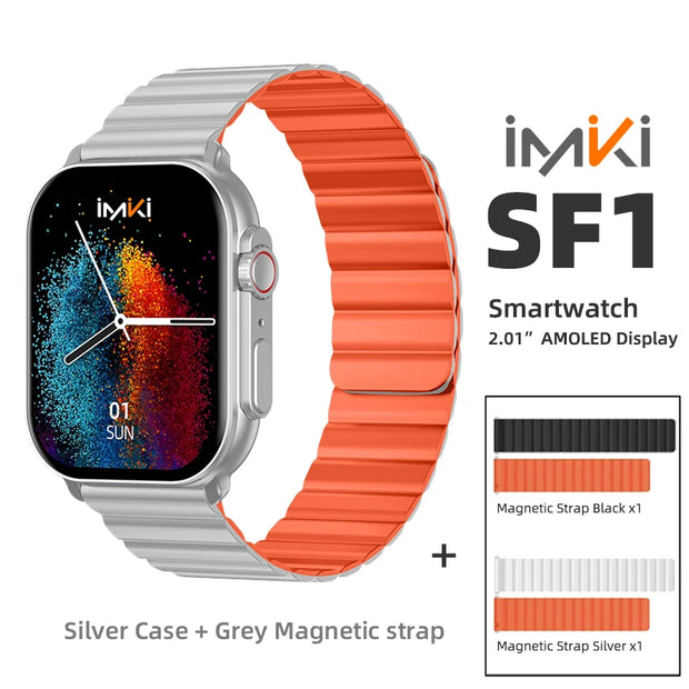 IMIKI SF1 Smart Watch 2.01" AMOLED Display 1000nits BT Calling 100+ Sports Modes IP68 Business Fashion Modeling Metal Case