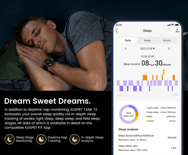 2024 KOSPET TANK T3 Smart Watch For Men 500mAh 60Days Battery IP69K 5ATM Waterproof AMOLED Bluetooth Call Military Men's Watches