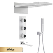 Bathroom Luxury Brass Gun Grey Built-in LED Display Thermostatic Shower System.Wall-Mounted Rainfall/Waterfall Spray Dual Outlet