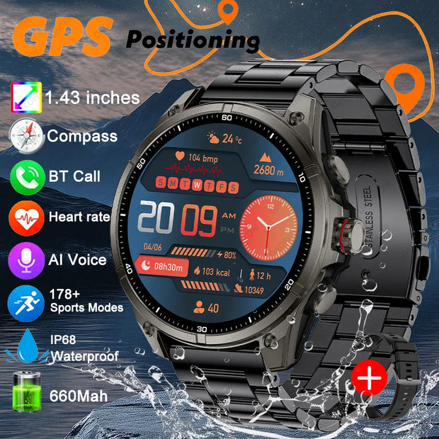 2025 New For Huawei GPS Smart Watch Men 466*466 AMOLED HD Precise GPS Compass BT Call Health Monitor IP69 Waterproof SWIM Watch