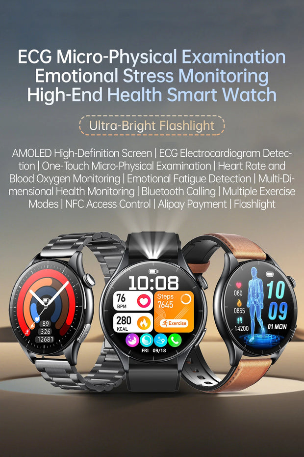 2025 New Health Analysis ECG+PPG Smart Watch Body Fat Uric Acid Blood Pressure Heart Rate Tracker NFC Smartwatch For Android IOS