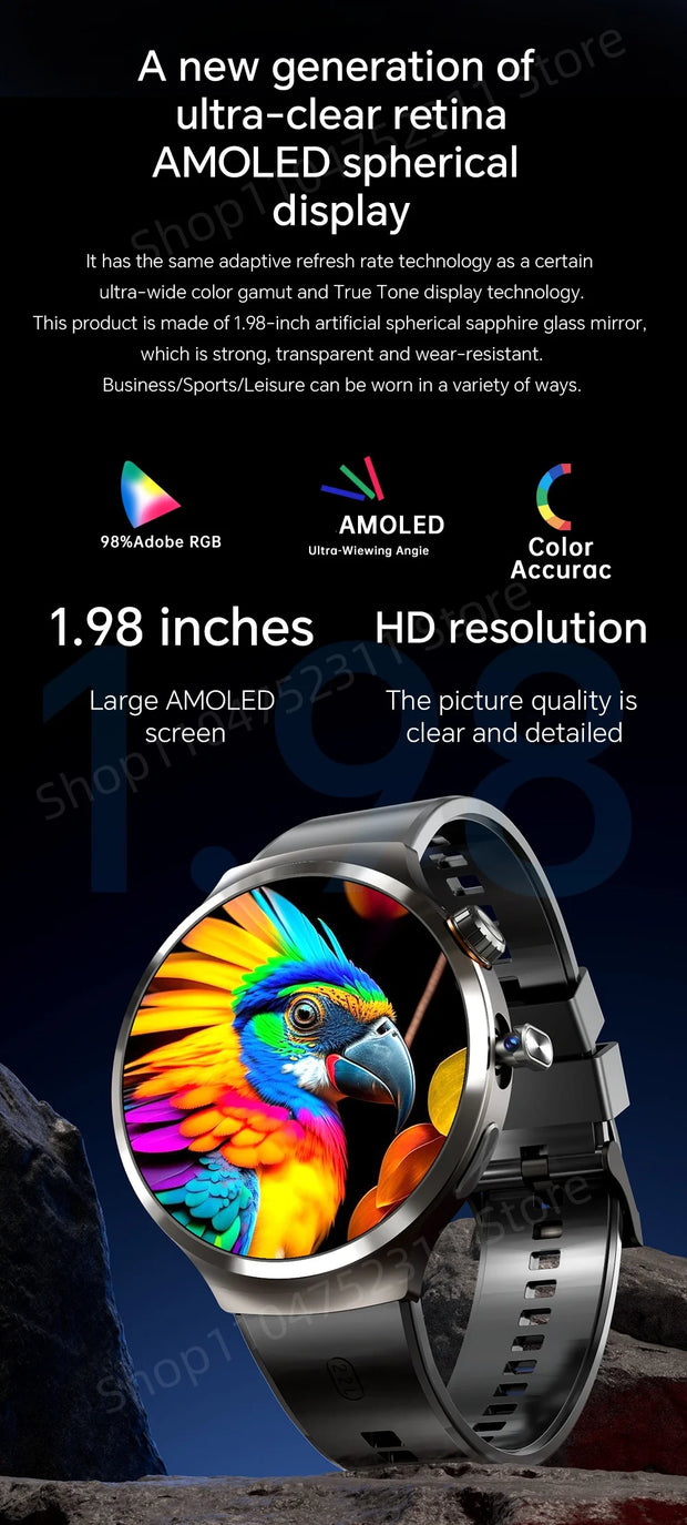 New Android 13.0 Dual System Smartwatch 4G Wifi GPS Smart Watch 210° Rotary Camera Heart rate Blood pressure Sim Card Gobal Call